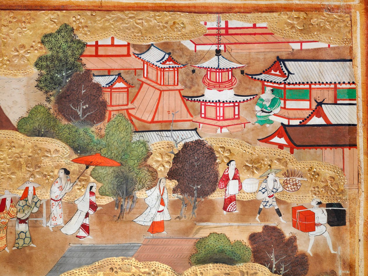 Osakazu Byobu - Japansk vikskärm med åtta paneler (målning) av Japanese School
