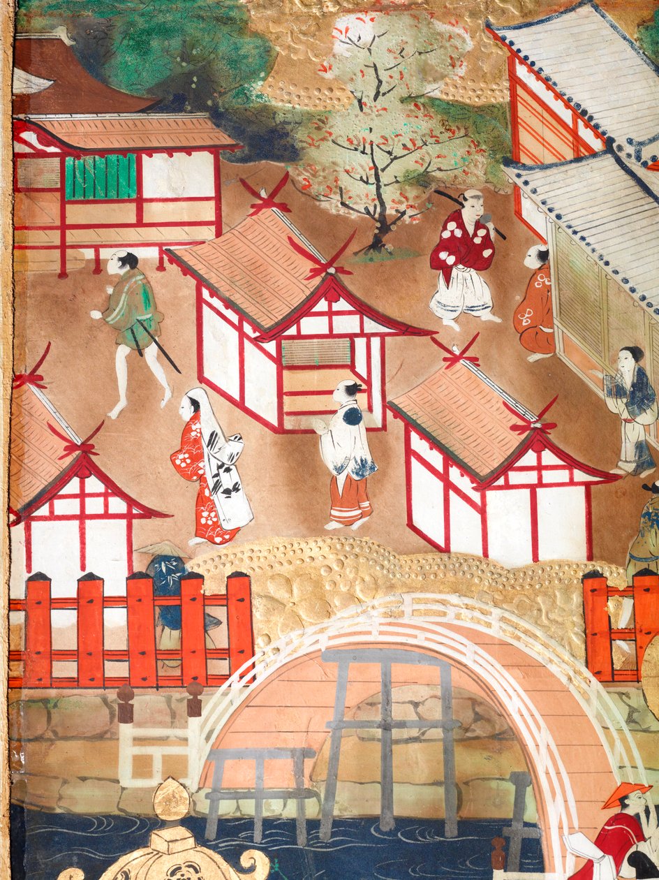Osakazu Byobu - Japansk vikskärm med åtta paneler (målning) av Japanese School