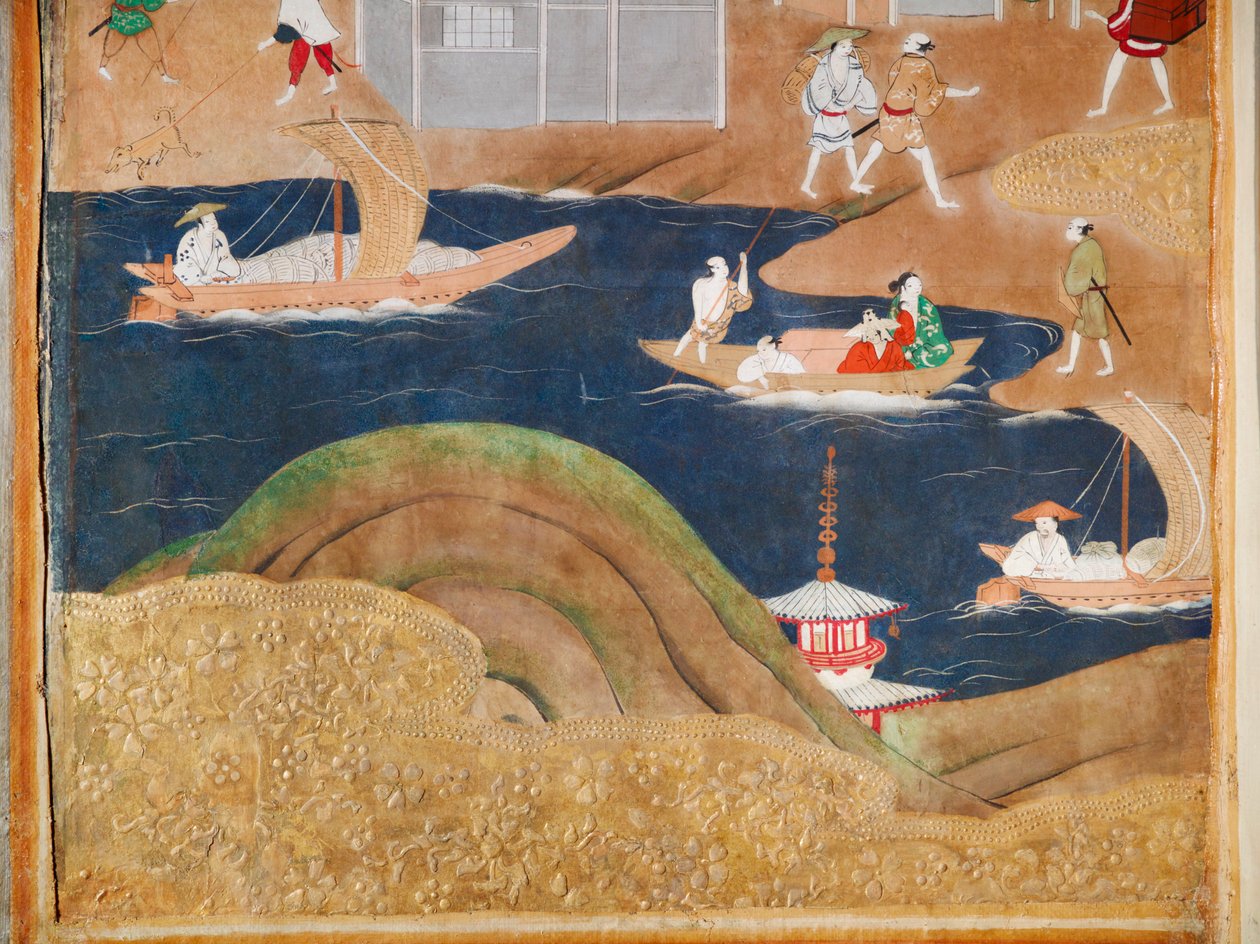 Osakazu Byobu - Japansk vikskärm med åtta paneler (målning) av Japanese School