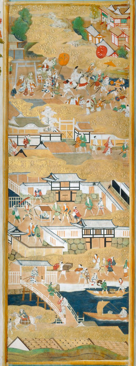 Osakazu Byobu - Japansk vikskärm med åtta paneler (målning) av Japanese School