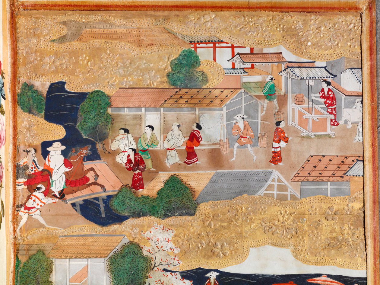 Osakazu Byobu - Japansk vikskärm med åtta paneler (målning) av Japanese School