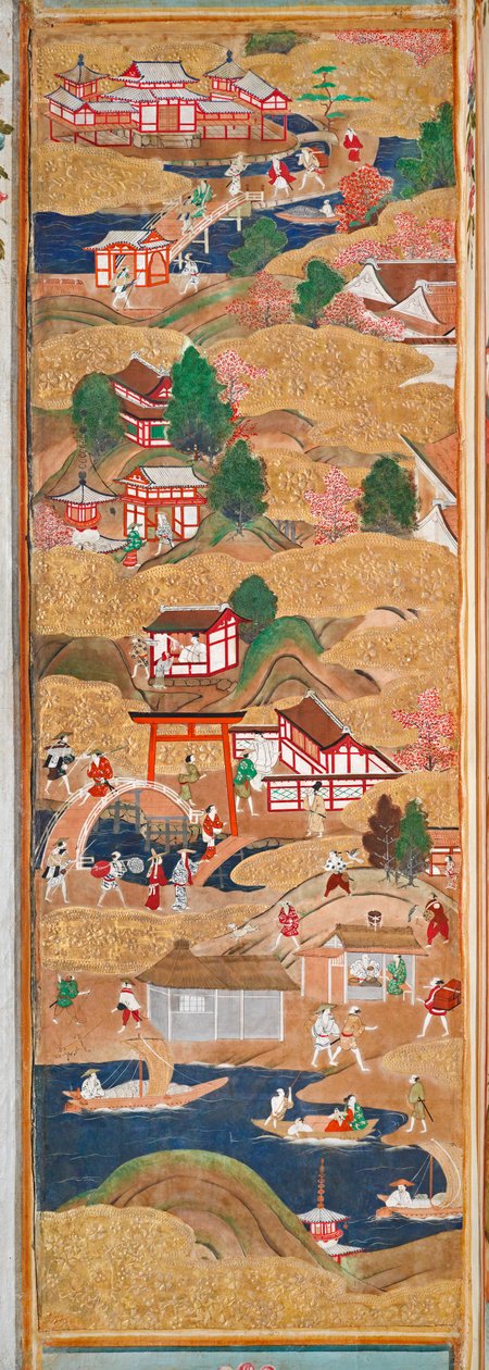 Osakazu Byobu - Japansk vikskärm med åtta paneler (målning) av Japanese School