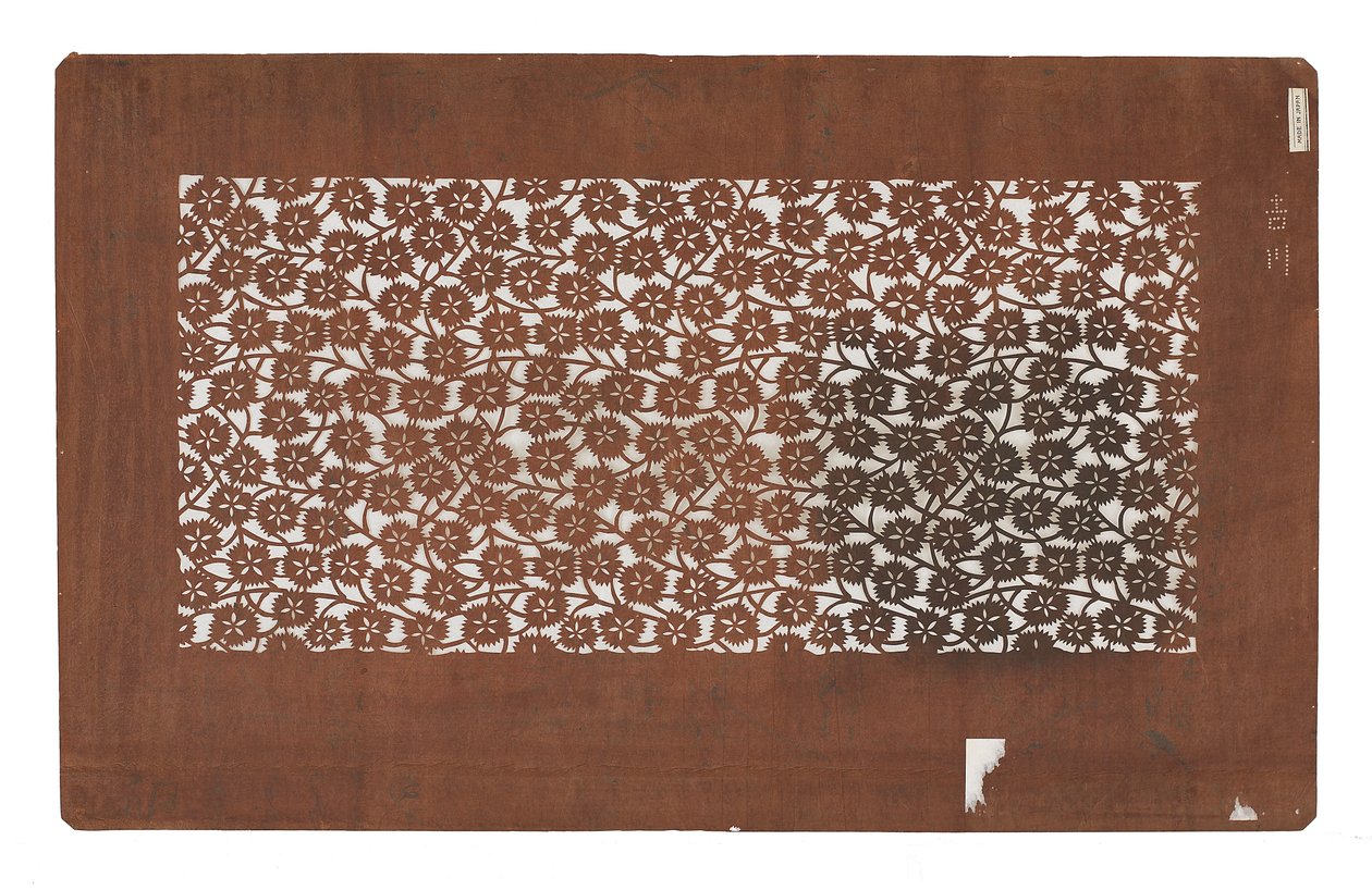 Pappersstencil (katagami), sent 1800-tal (Mulberry barkpapper behandlat med persimon juice) av Japanese School