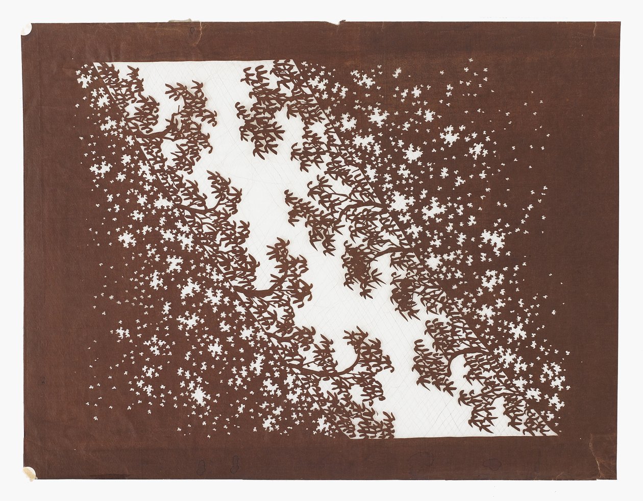 Pappersstencil (katagami), sent 1800-tal (Mulberry barkpapper behandlat med persimon juice och sidentråd) av Japanese School