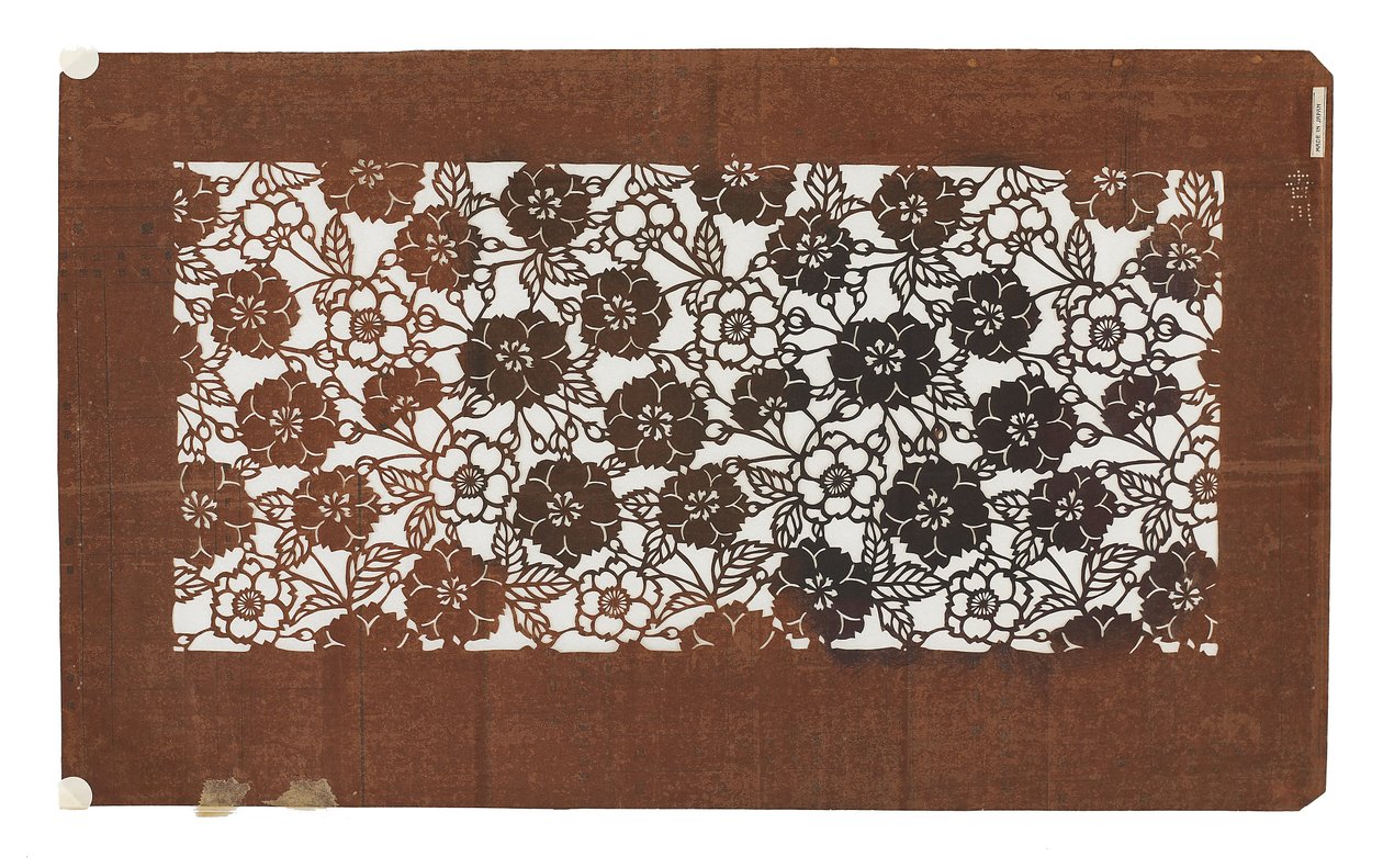 Pappersstencil (katagami), sent 1800-tal (Mulberry barkpapper behandlat med persimon juice) av Japanese School
