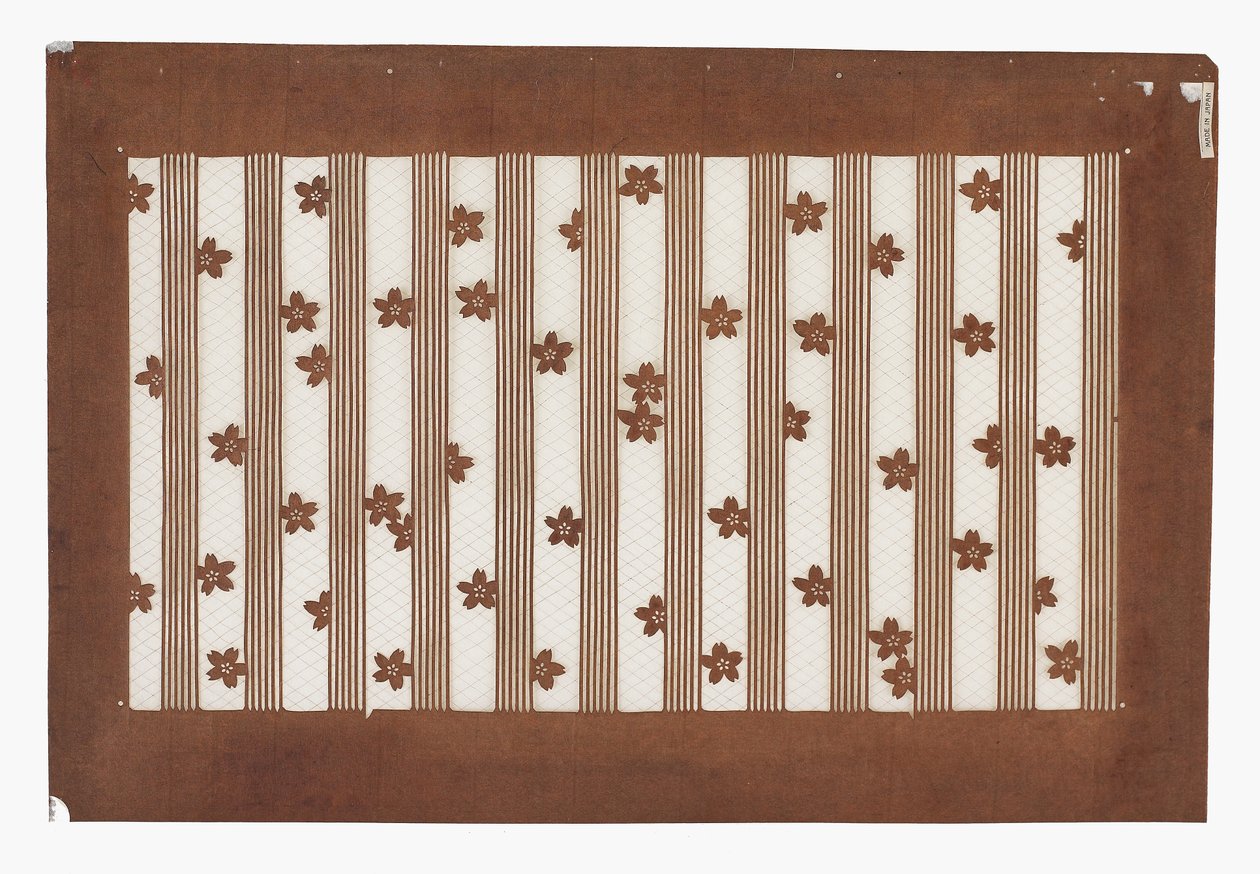 Pappersstencil (katagami), sent 1800-tal (Mulberry barkpapper behandlat med persimon juice och sidentråd) av Japanese School