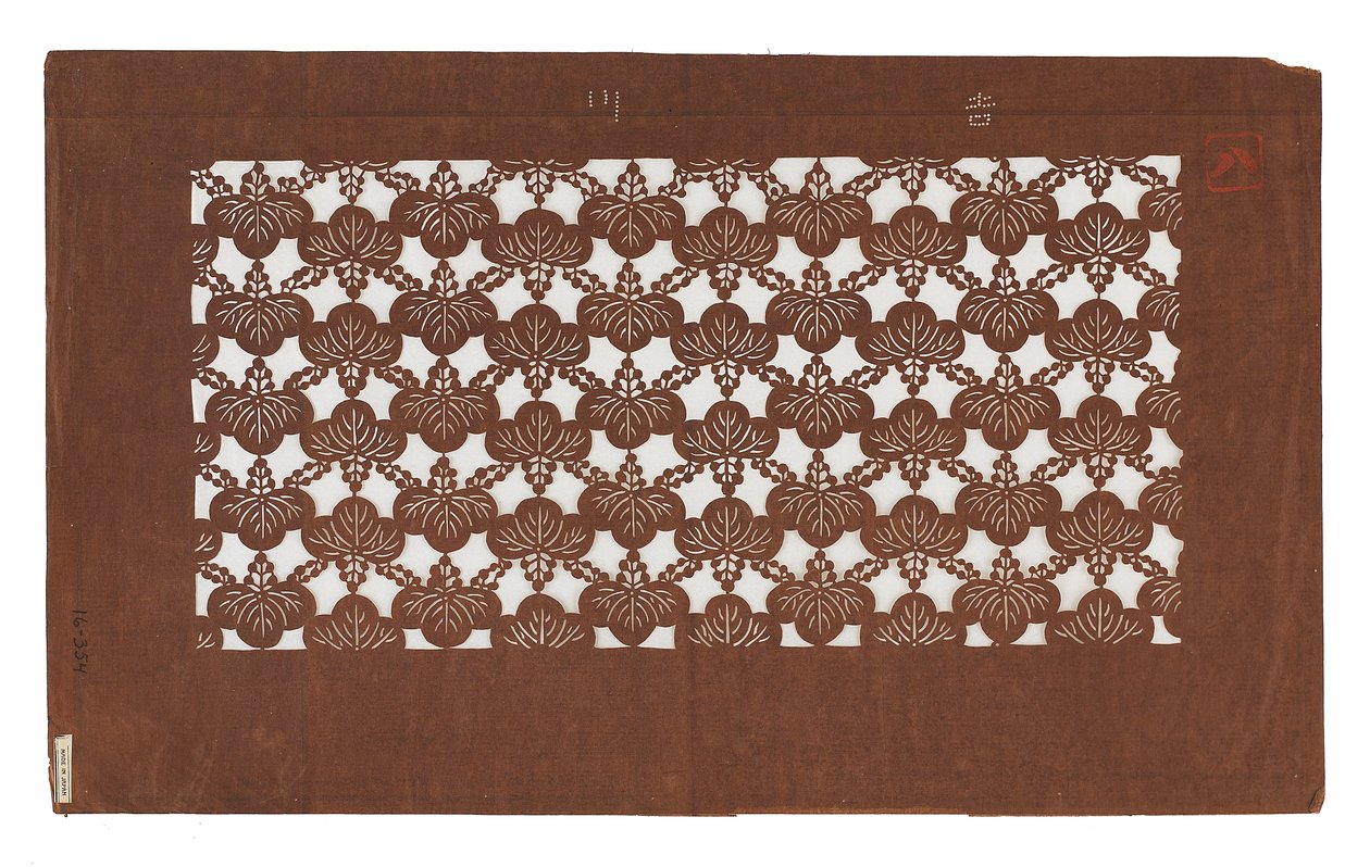 Pappersstencil (katagami), sent 1800-tal (Mulberry barkpapper behandlat med persimon juice) av Japanese School