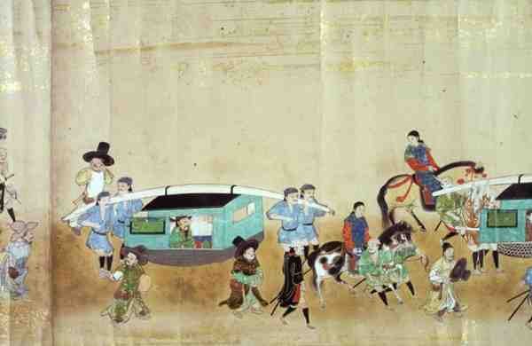 En del av den sjätte koreanska ambassaden till Japan i Meireki 1 vid tiden för Tokugawa Ietsunas efterföljd 1651, möjligen av Kano Masunobu (1625-94) 1655-57 (rullmålning) av Japanese School