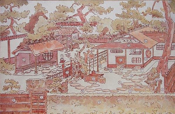 Plan över en teträdgård, sent 1800-tal (färg litho) av Japanese School