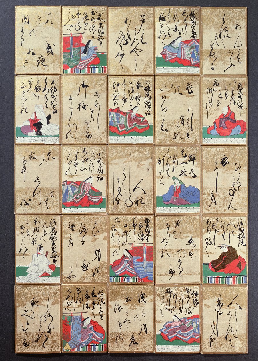 Spelkort med 100 poeter och dikter, sålda på Exposition Universelle i Paris 1867 (penna och bläck på papper) av Japanese School