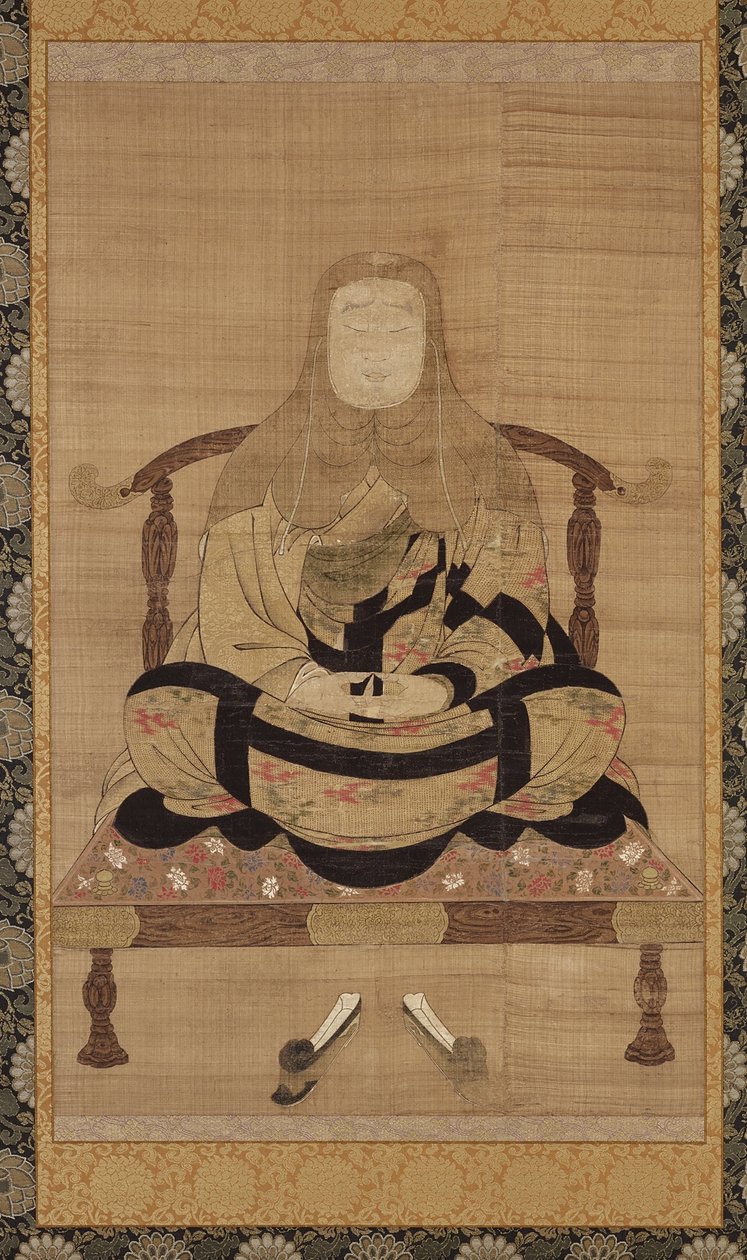 Porträtt av Tendai Daishi, Nanbokucho-perioden (bläck, färg och guld på siden) av Japanese School