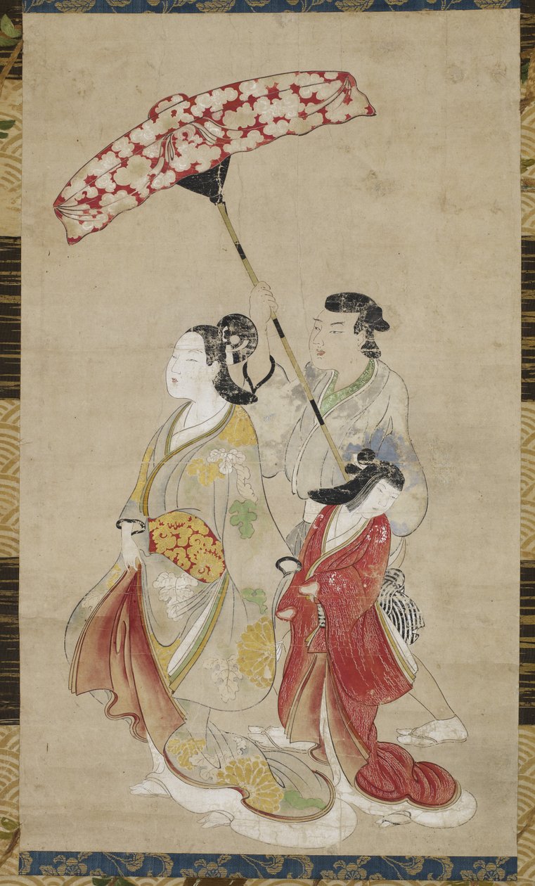 Prostituerad med skötare på paraden, ca 1695 av Japanese School