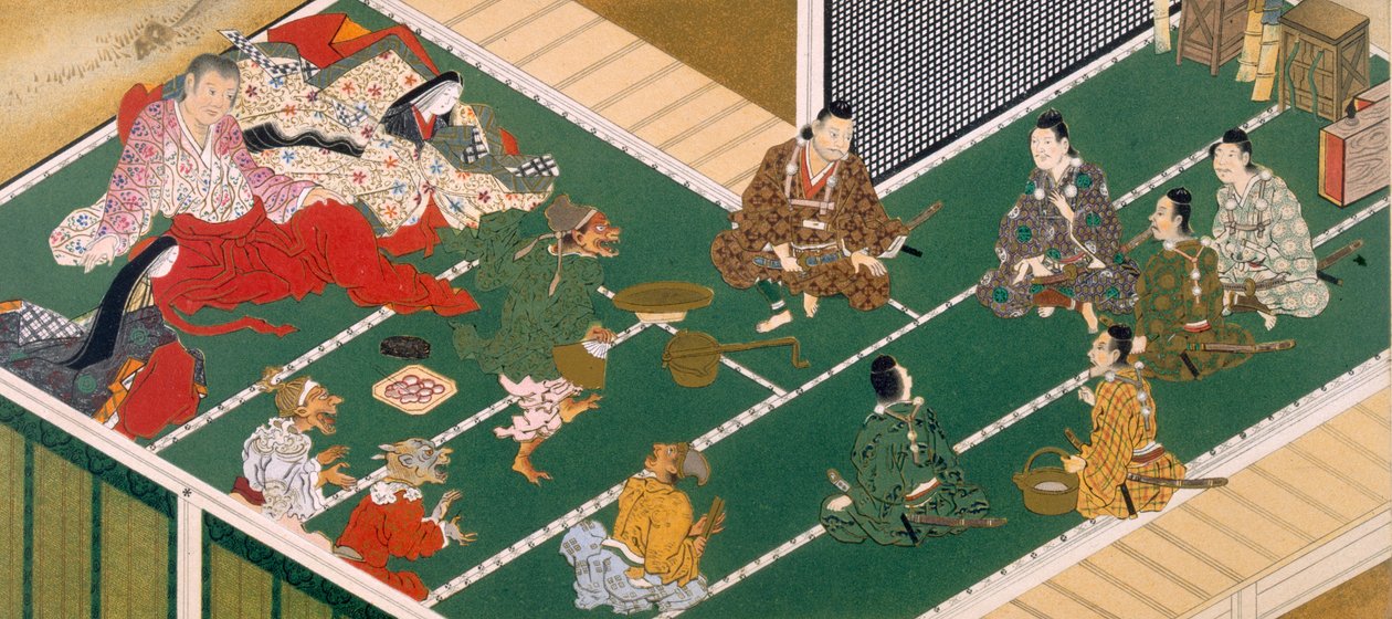 Raiko och hans kamrater före demonrövaren (träblock i färg) av Japanese School