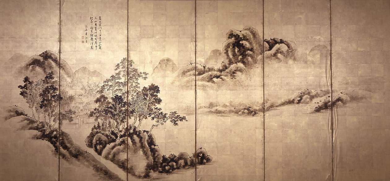 Recto: Landscape After Mi Fei, ca 1810 (bläck på bladguld) av Japanese School