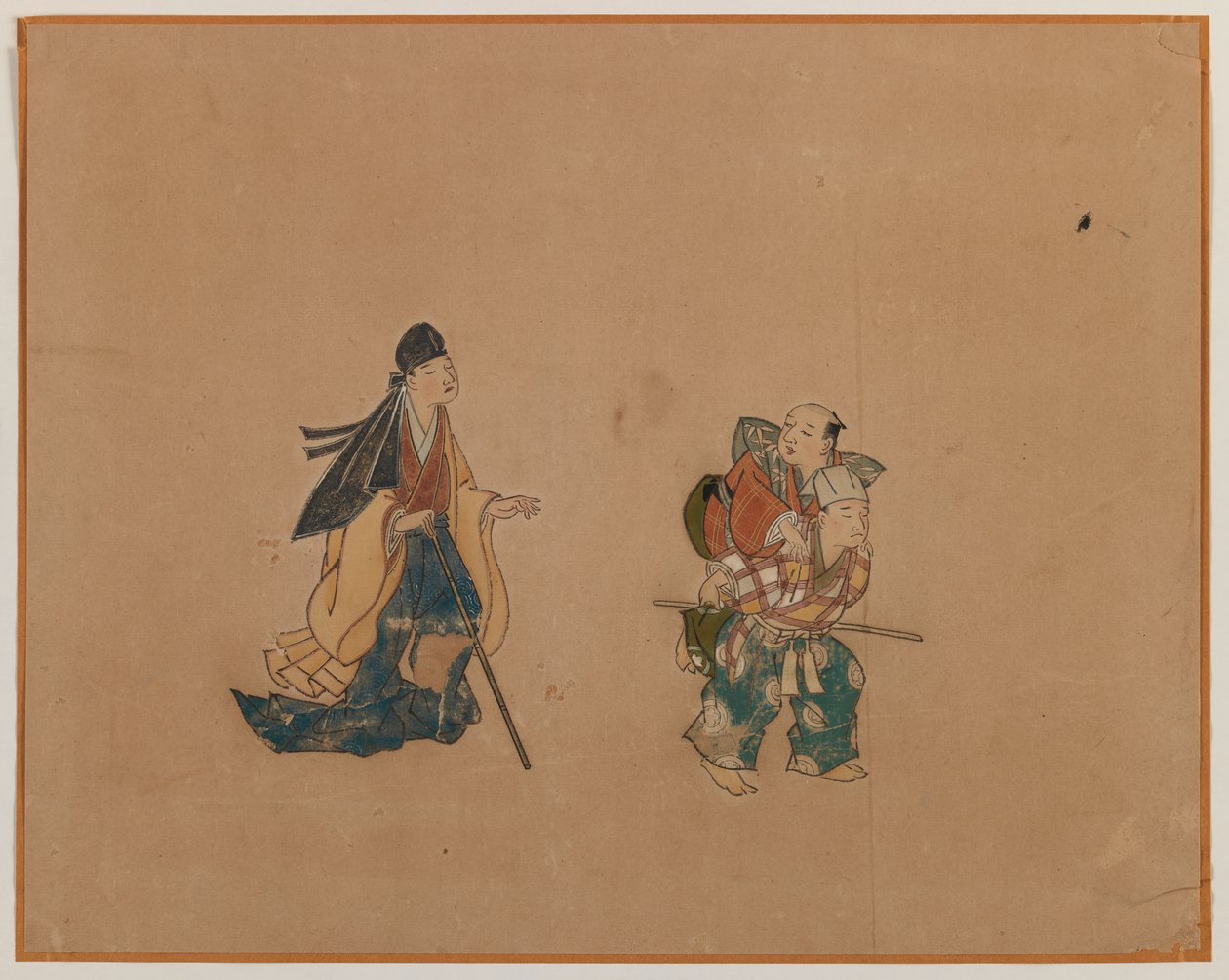 Samurai and Two Blindmen, Album Leaf Painting (bläck & färg på papper) av Japanese School