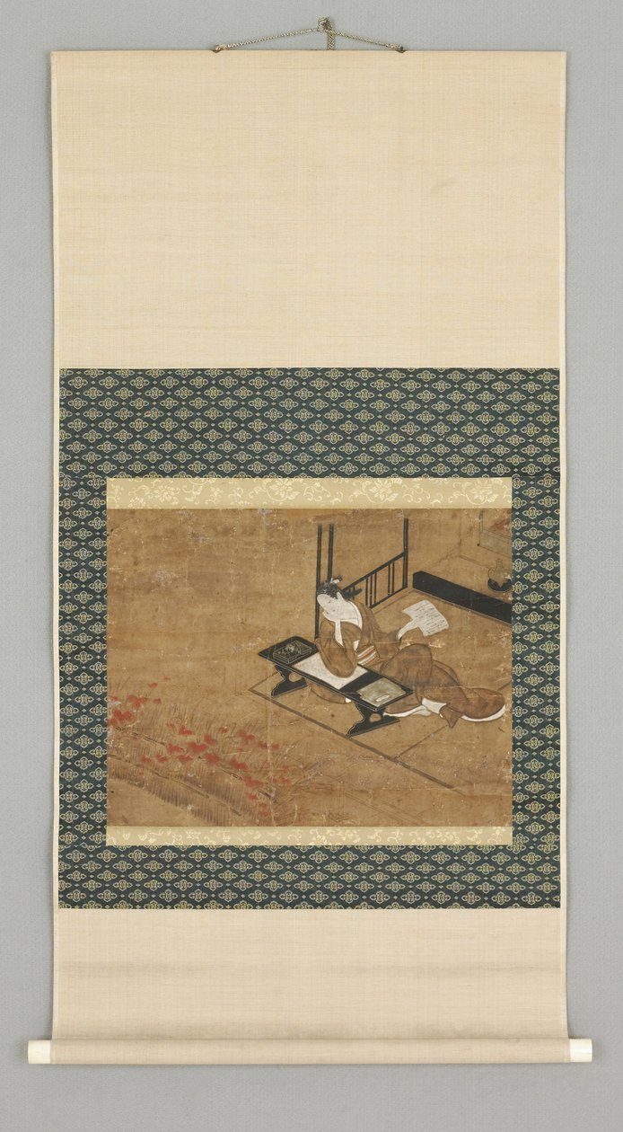Sittande kvinnlig figur, tidigt 1700-tal (akvarell med elfenbensknoppar) av Japanese School