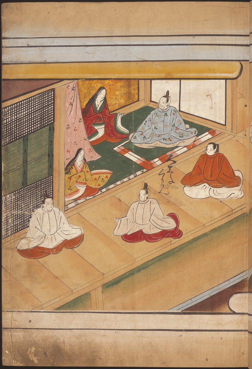 Sittande japanska adelsmän, illustration från 