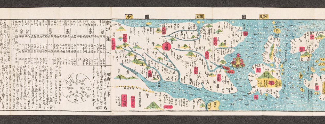 Utsnitt av en karta över vägar i Japan.  Dai Nihon koku junro meiki daisei. ["En tydlig och minutkarta över Japans stora vägar"]  1850 av Japanese School