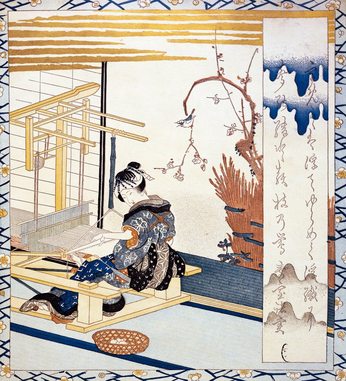 Sidenvävning, illustration från japanska kvinnor av Japanese School