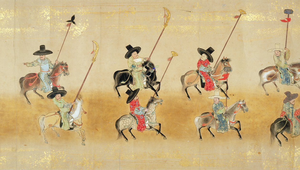Sjätte koreanska ambassaden till Japan i Meireki 1 vid tiden för Tokugawa Ietsuna succession 1651, möjligen av Kano Masanobu (1625-94) (rullmålning) (detalj) (se även 79778) av Japanese School