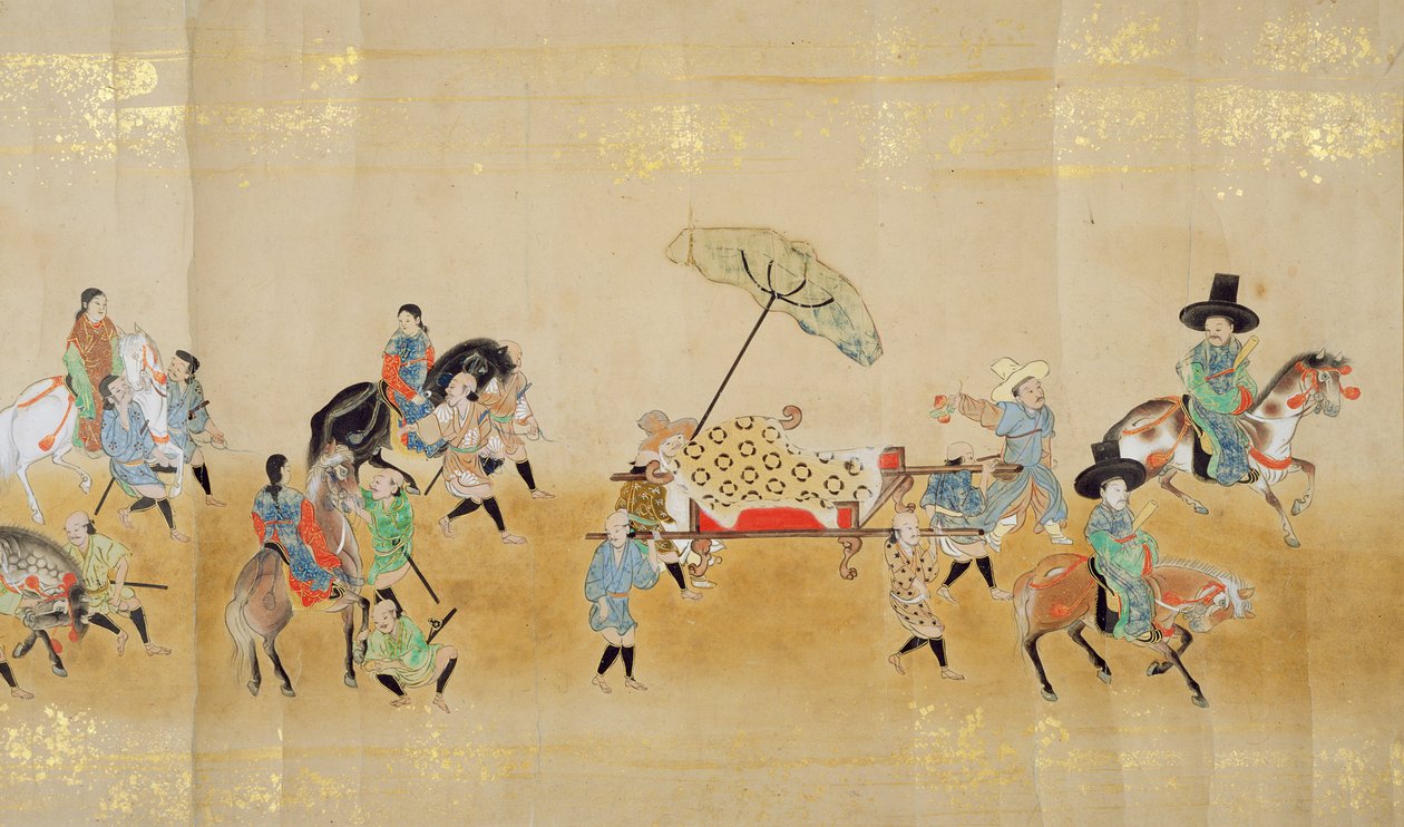 Sjätte koreanska ambassaden till Japan i Meireki 1 vid tiden för Tokugawa Ietsuna succession 1651, möjligen av Kano Masanobu (1625-94) (rullmålning) (detalj) av Japanese School