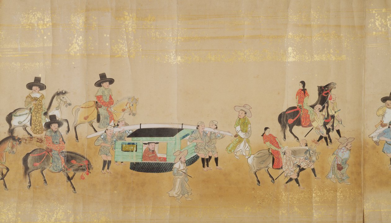 Sjätte koreanska ambassaden till Japan i Meireki 1 vid tiden för Tokugawa Ietsuna succession 1651, möjligen av Kano Masanobu (1625-94) (rullmålning) (detalj) av Japanese School