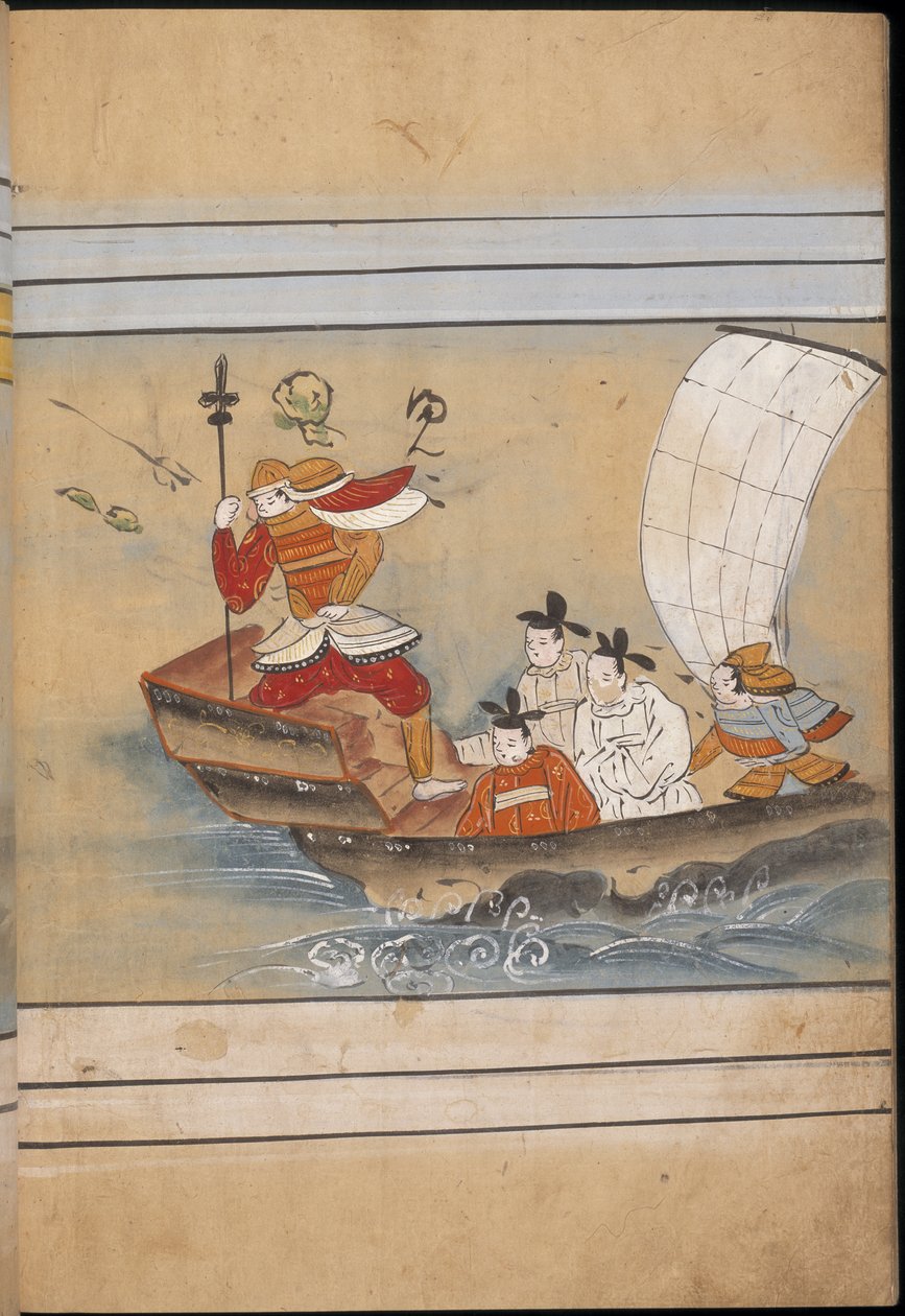 Soldat och sändebud i en båt, illustration från 