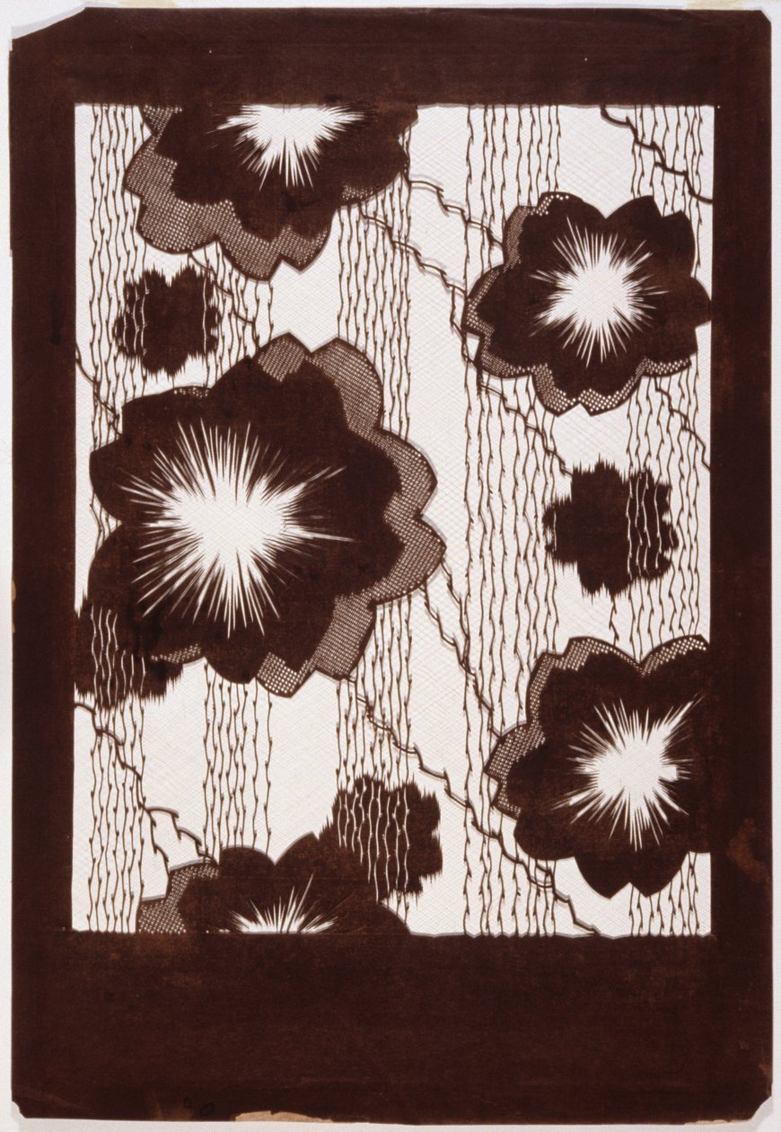 Stencil: Hibiskusblommor och pilgrenar (papper) av Japanese School