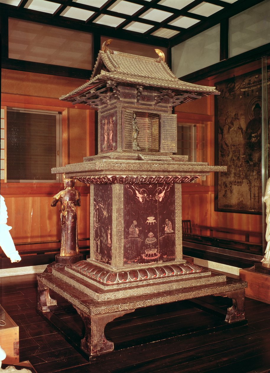 Tamamushi-helgedomen från Horyu Ji-templet, som skildrar historien om Buddha i en tidigare inkarnation, ca 650 av Japanese School