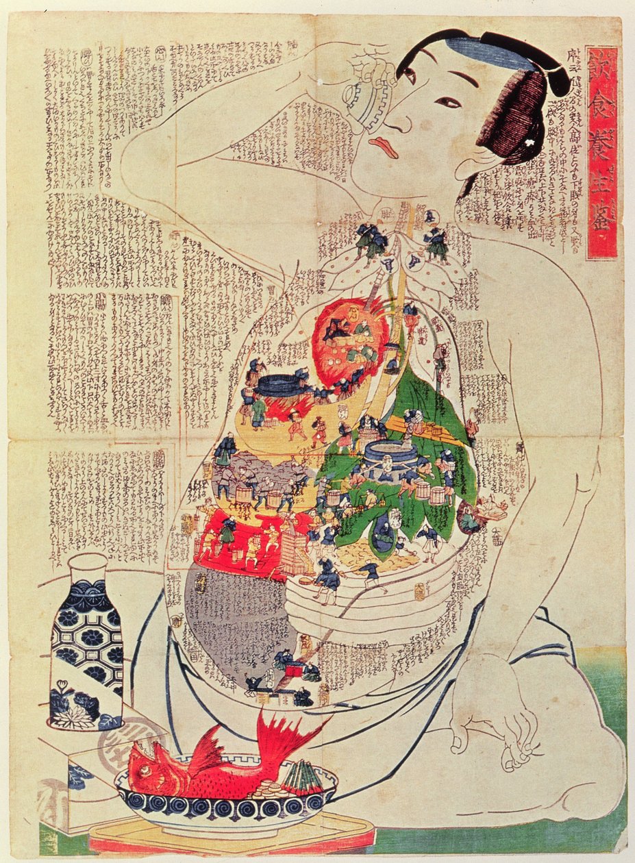 The Mirror of Food and Drink to Nourish Life (träblockstryck) av Japanese School