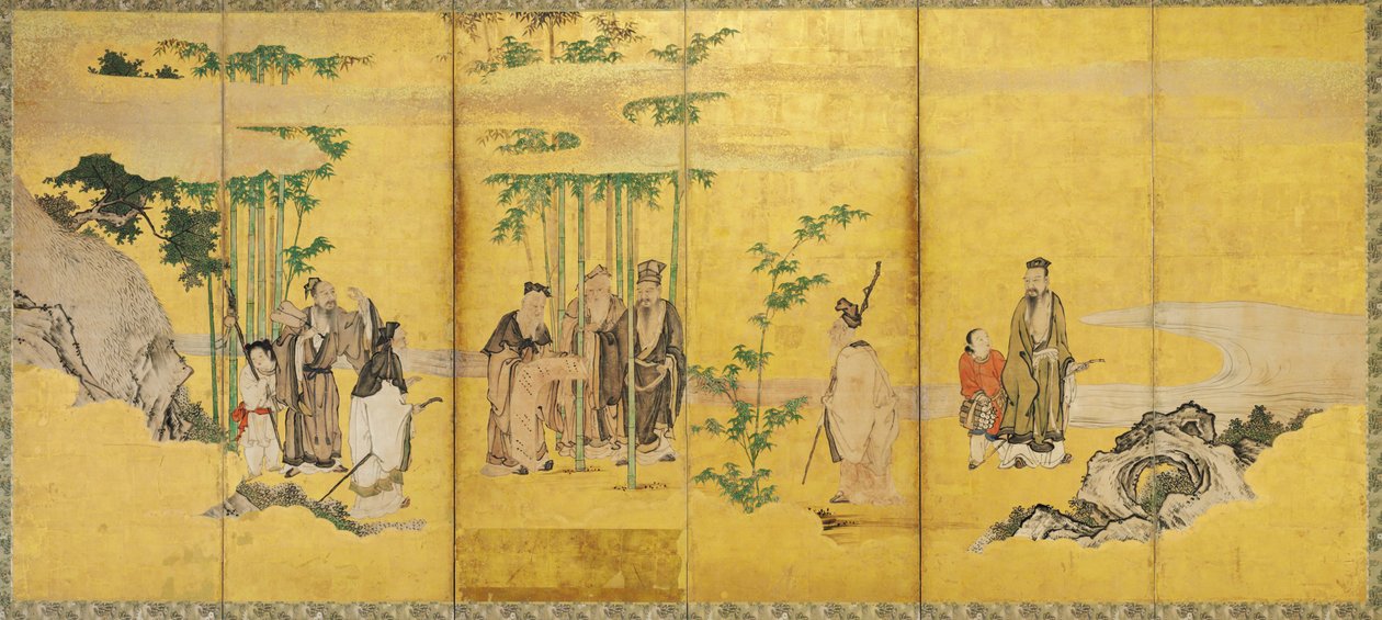 De sju vise från bambulunden, Kan? skola (bläck, färg, guld & bladguld på papper) av Japanese School