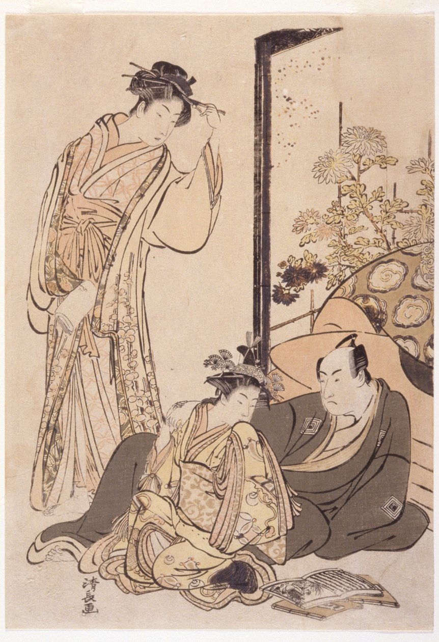 Tre figurer, ca 1760-1810 (träsnitt) av Japanese School