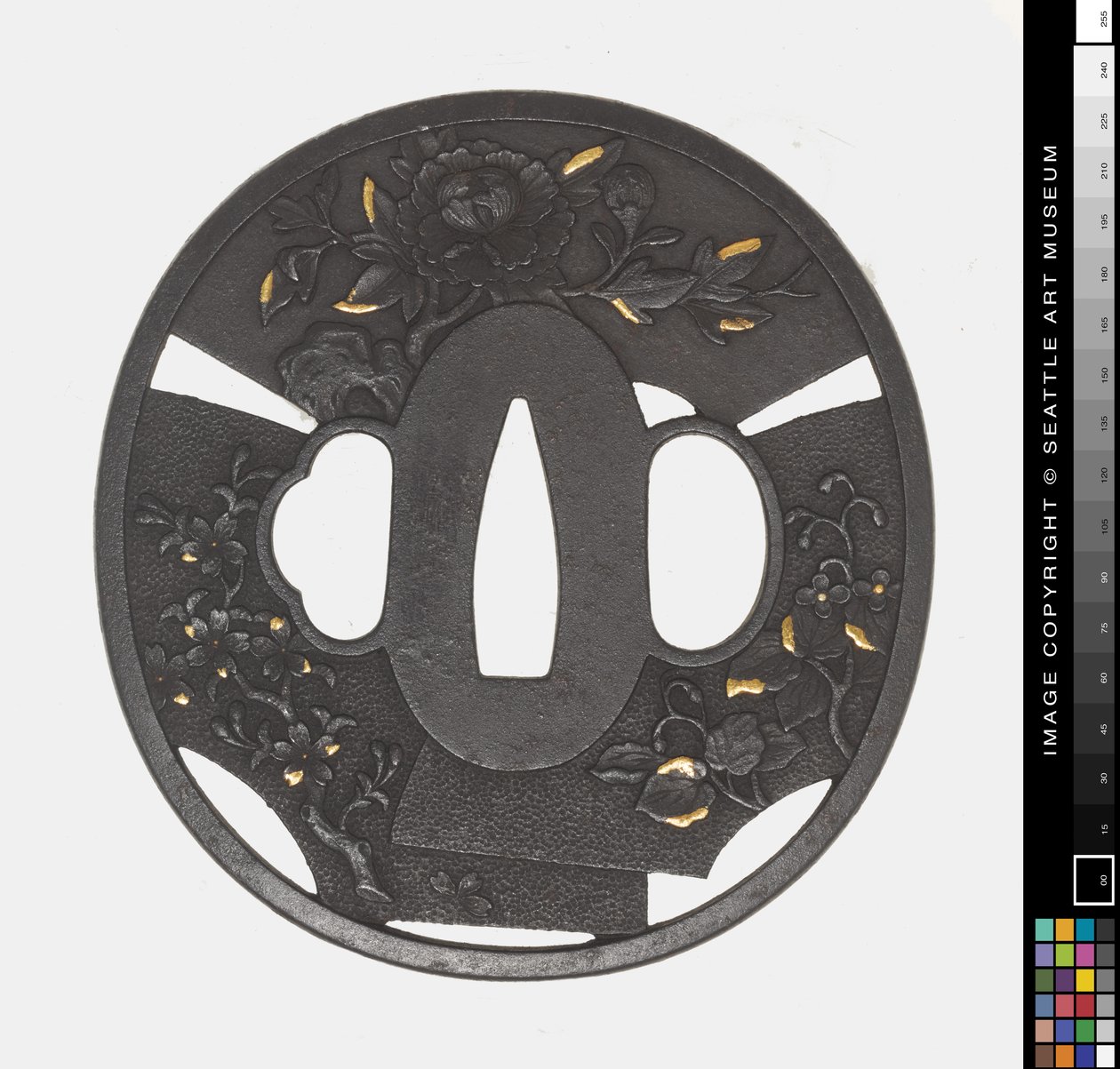 Tsuba: Krysantemum, Körsbär, Iris av Japanese School