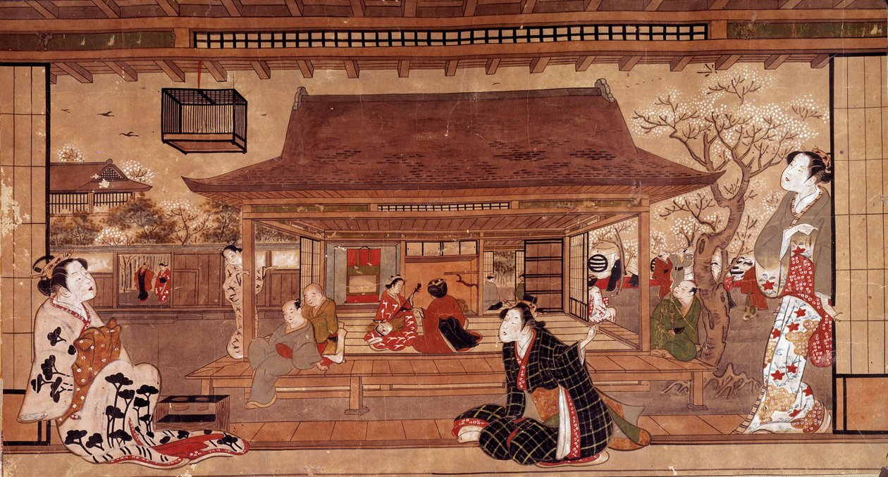 Utsikt över Maromasa-palatset. Japanskt tryck från 1700-talet. Privat samling av Japanese School