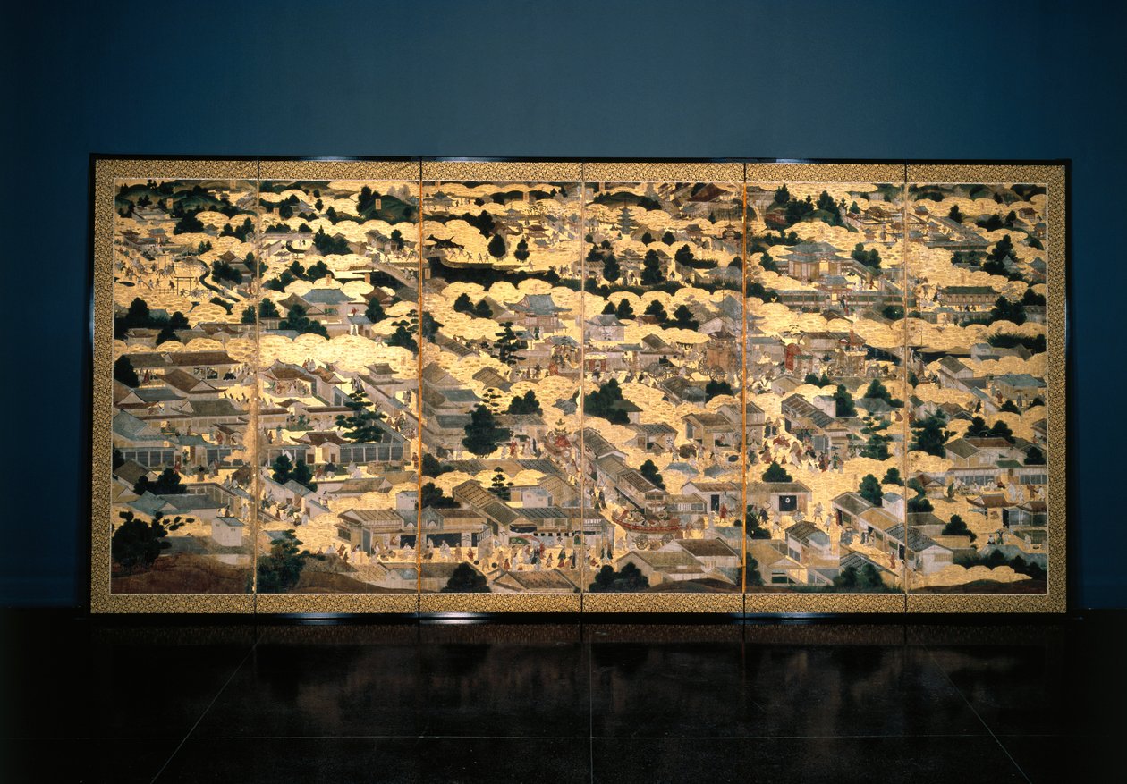 Utsikter i och runt Kyoto, Edo-perioden, ca 1616-24 (bläck, färg & bladguld på papper) av Japanese School