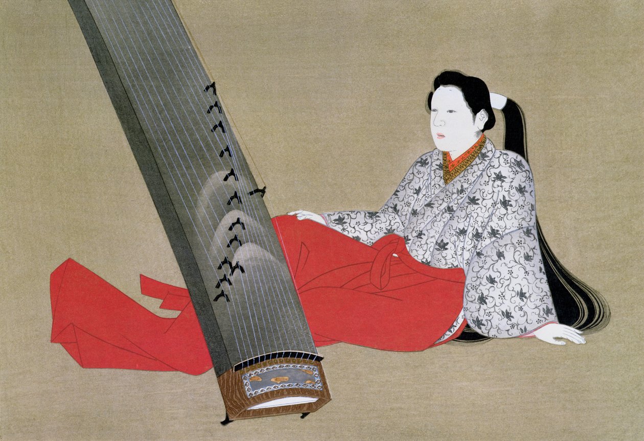 Woman Playing the Koto, återgiven i The Kokka magazine, ca 1896-97 av Japanese School