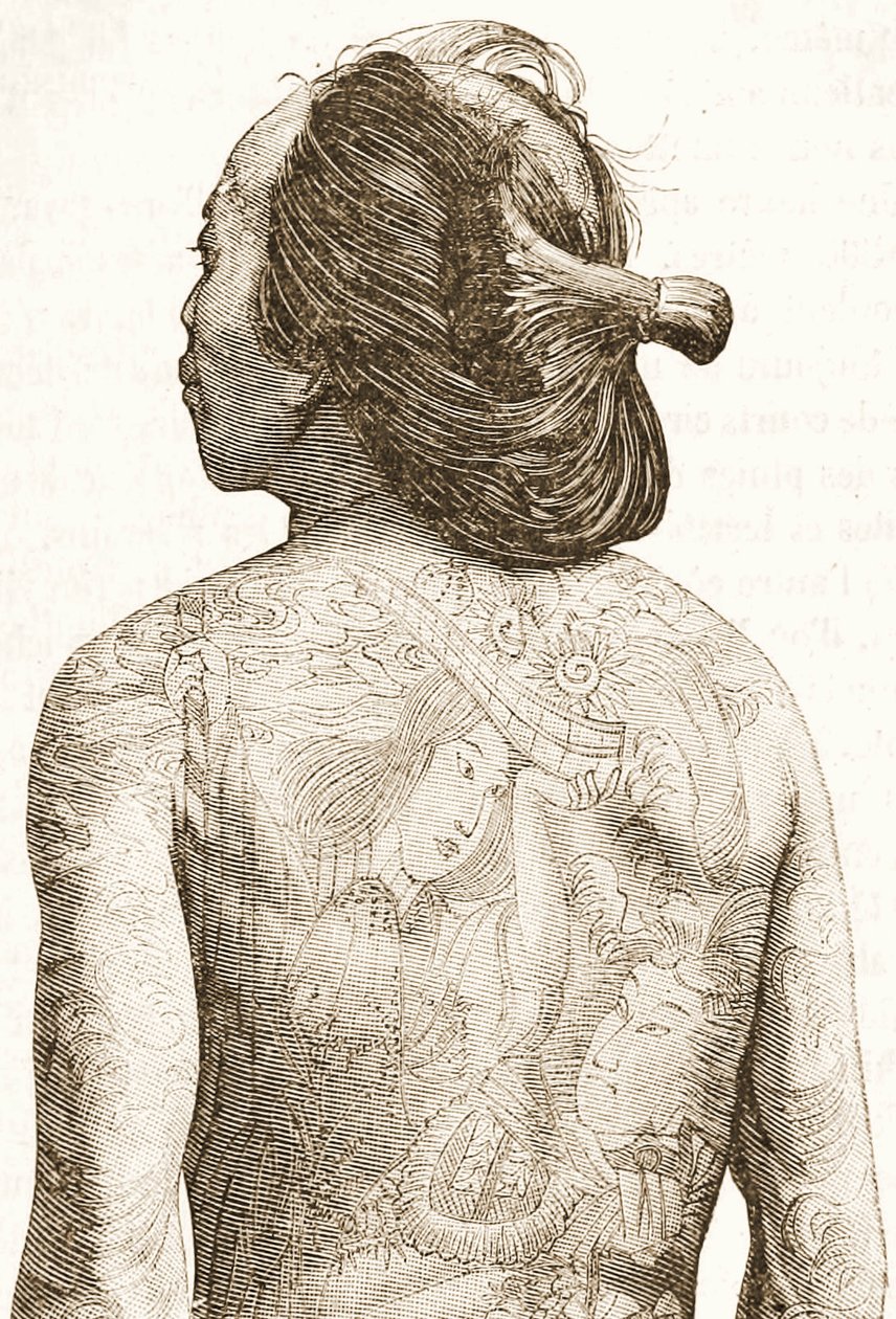 man med traditionella japanska Irezumi-tatueringar, ca 1880 av Japanese School