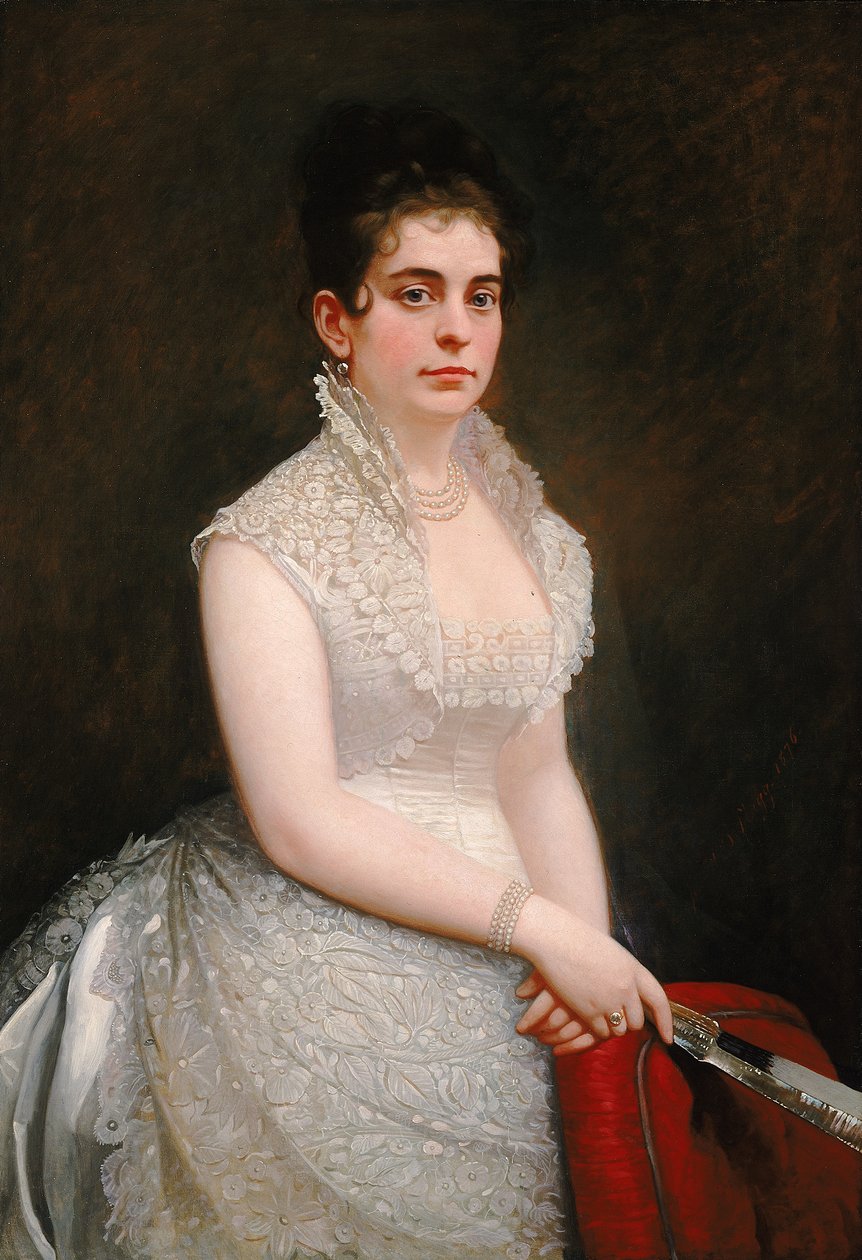 Alice Pike Barney, i bröllopsklänning, 1876. av Jared B. Flagg