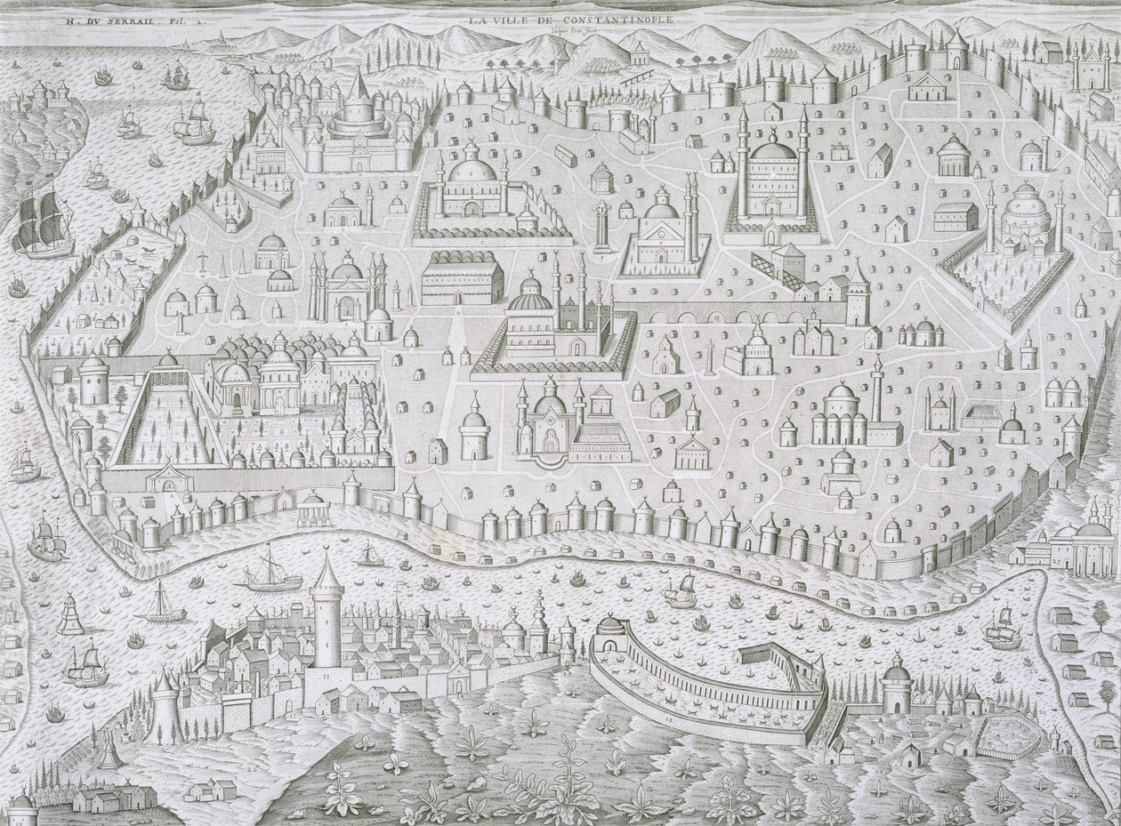 Stadskarta över Konstantinopel, Turkiet, ca 1650 av Jaspar de Isaac