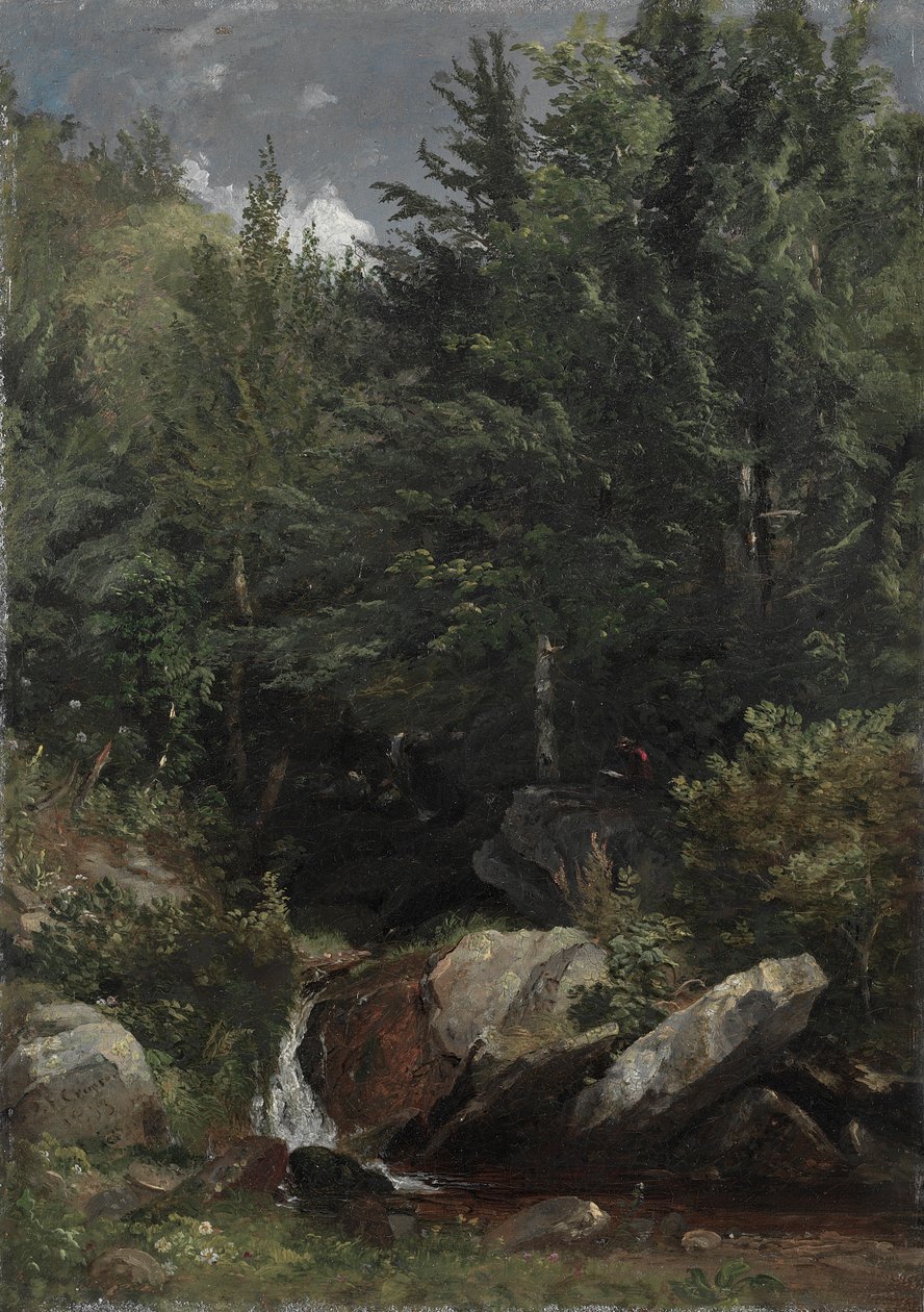 Träd och en bäck på en sluttning av Jasper F. Cropsey