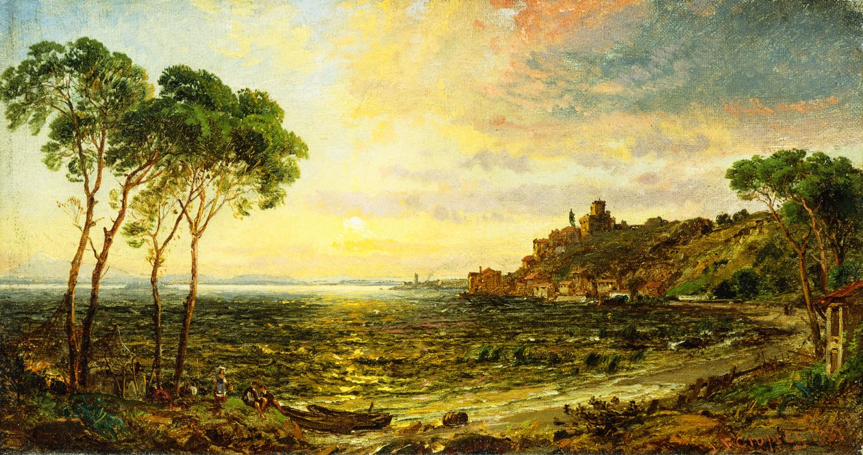 Solnedgång över sjön Thrasemine, 1887 av Jasper Francis Cropsey