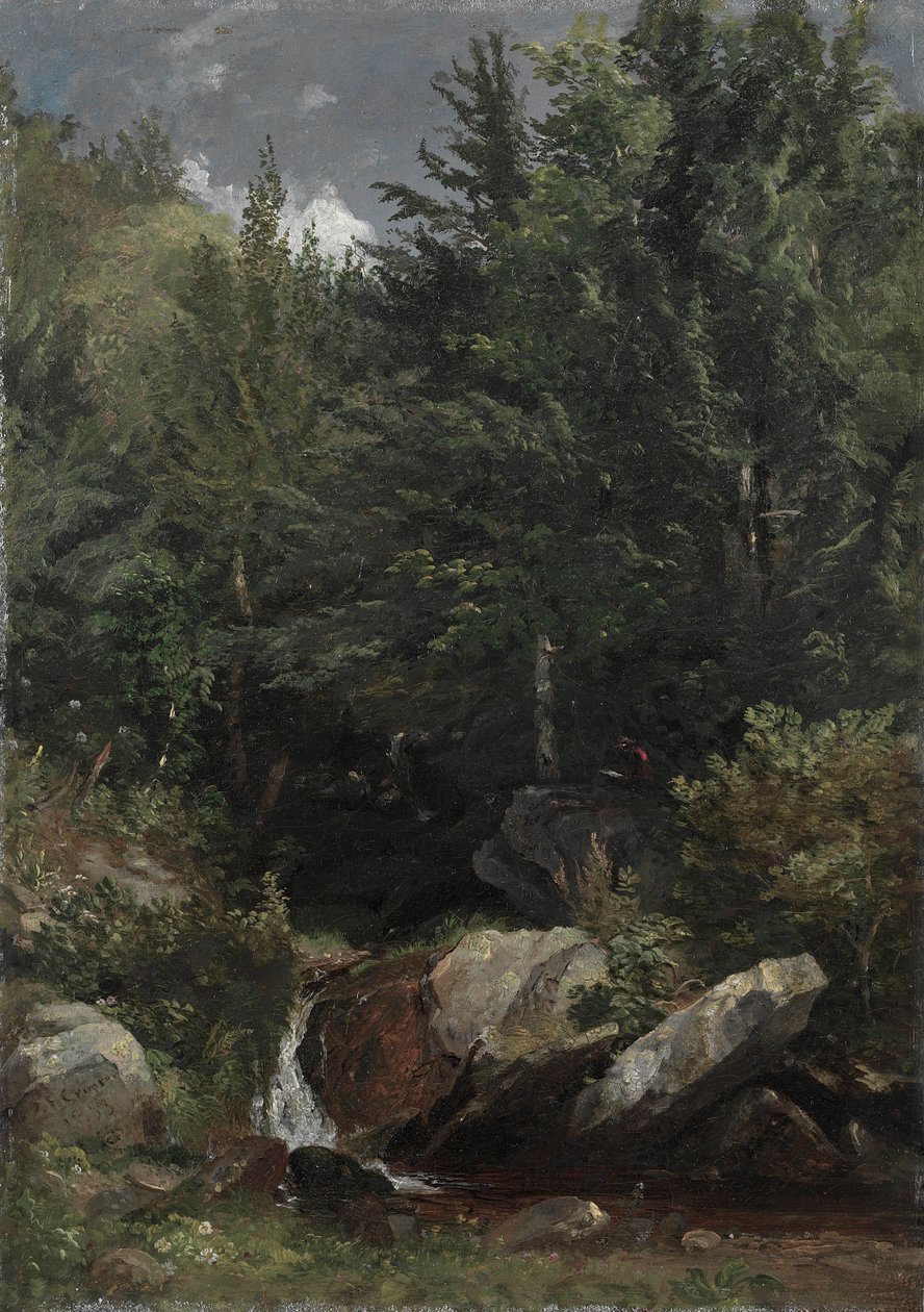 Träd och en bäck på en sluttning av Jasper Francis Cropsey
