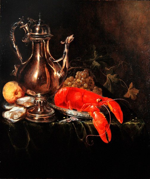Ett stilleben med Silver Ewer (olja på panel) av Jasper Geerards