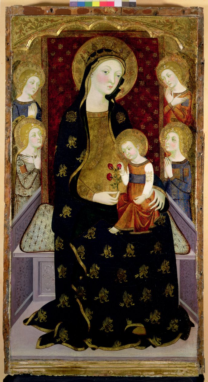 Madonna och barn med änglar, 1360 (tempera och bladguld på panel) av Jaume Serra