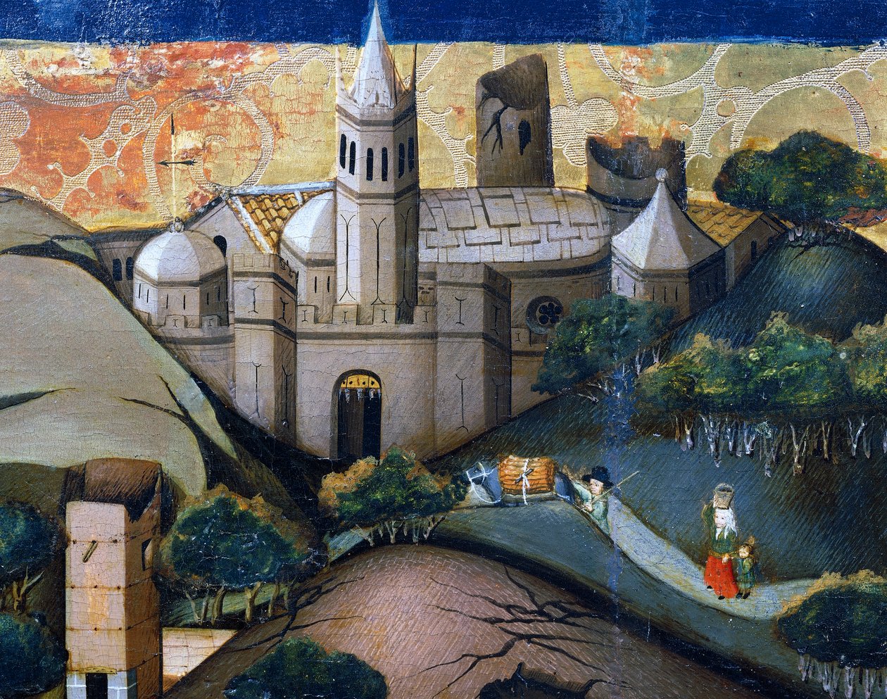 Landskap med Episcopal Church, detalj från Flight into Egypt, altartavla från Verdu av Jaume Ferrer