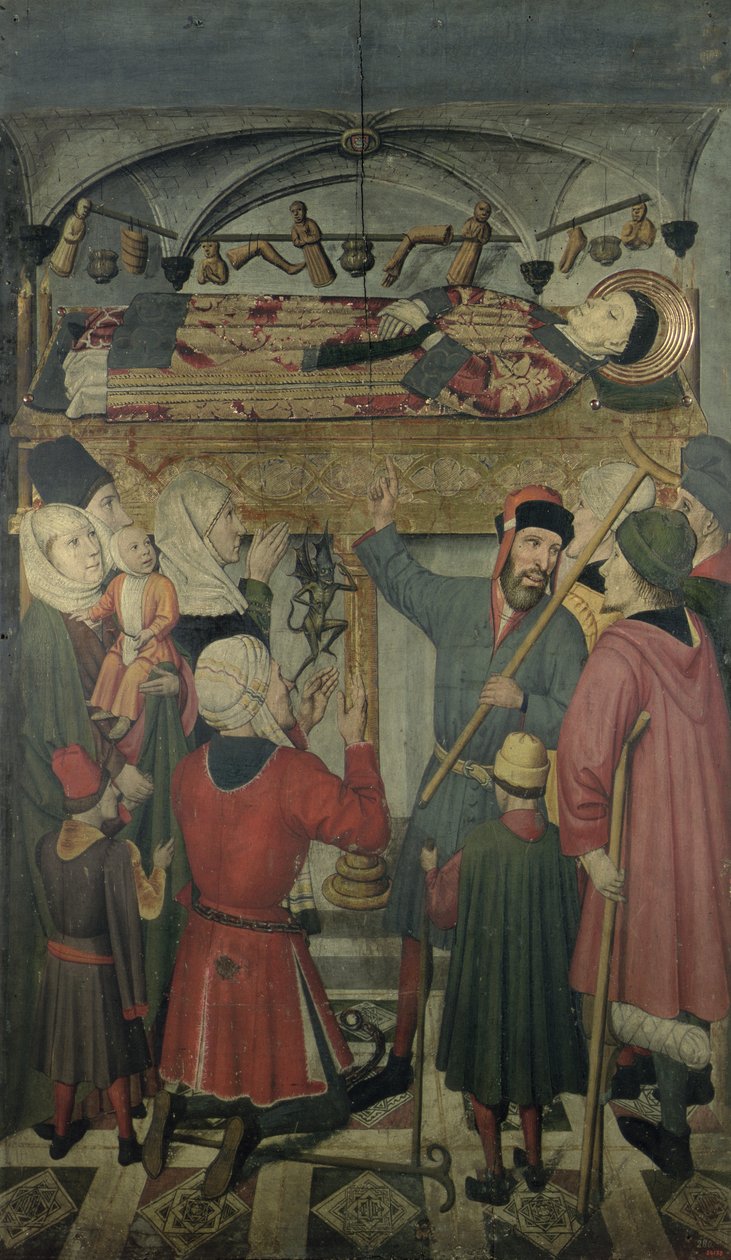 Exorcism av en besatt man under graven av St Vincent av Zaragoza (d.304) från altartavlan av Saint Vincent av Zaragoza av Jaume Huguet
