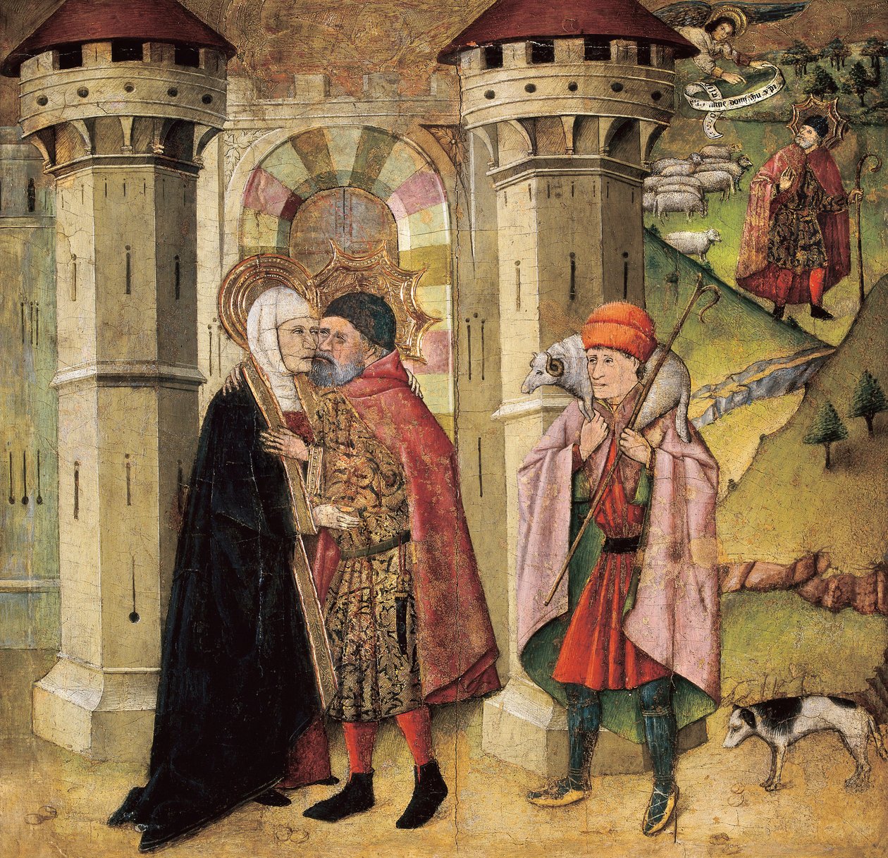 Saint Joachim och Sainte Anne vid den gyllene dörren av Jaume Huguet