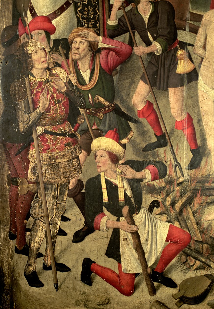 St. Vincent Altartavla: St. Vincents plåga på grillen, Dacian och bödlar, detalj av Jaume Huguet