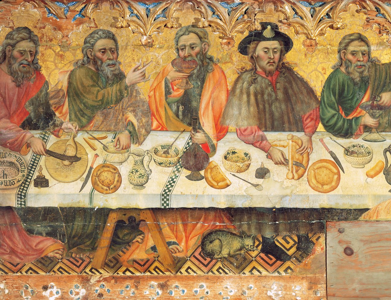 Helig middag, detalj av en grupp apostlar av Jaume the elder Ferrer
