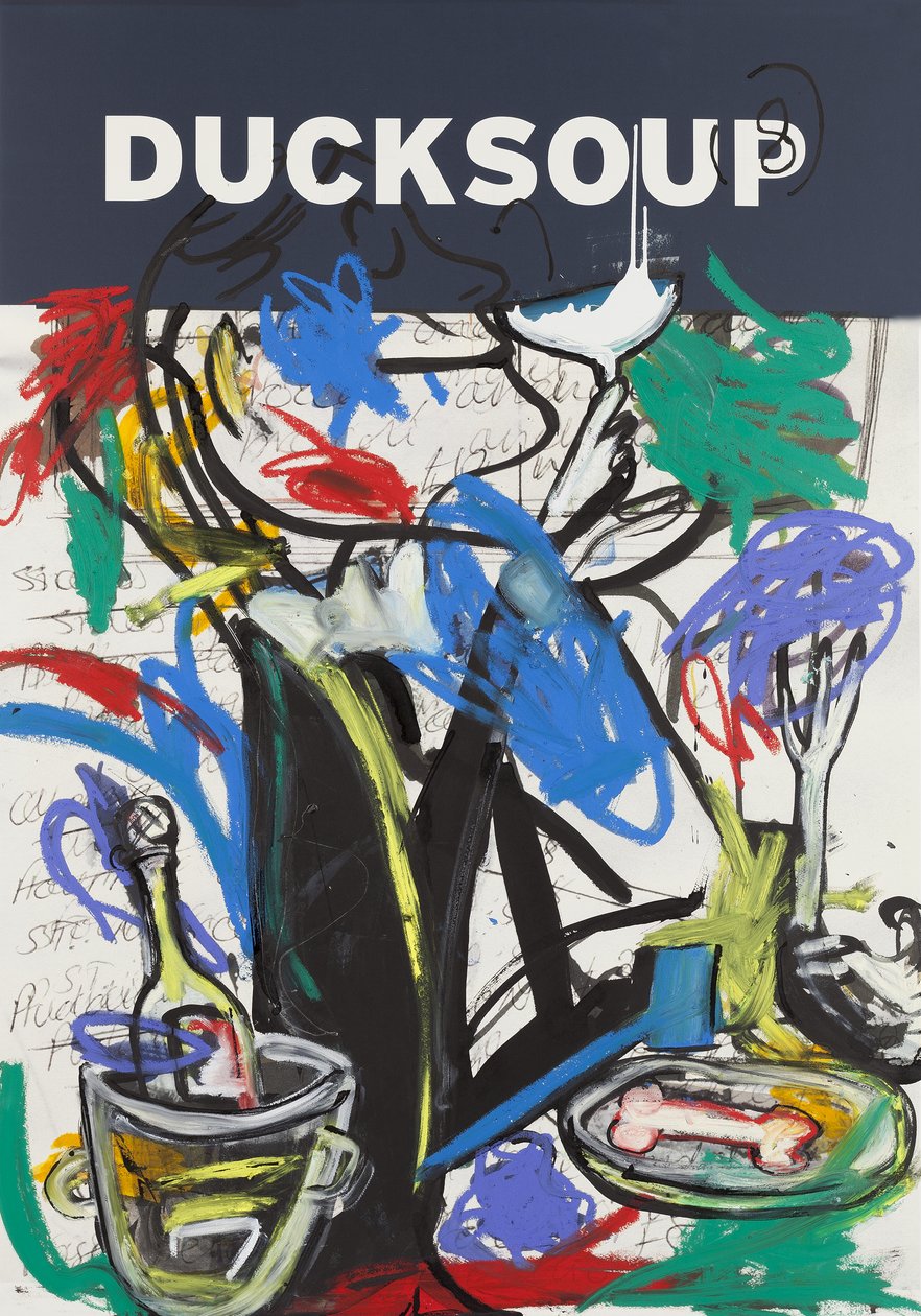 Ducksoup, 2015 (blandteknik på akvarellpapper monterat på panel med recept på baksidan) av Jay Batlle